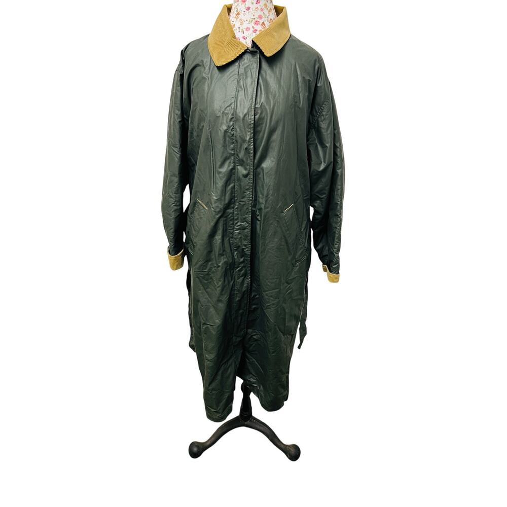 🌿 VTG Woolrich Woman M Green Barn Jacket Coat Flannel Trench Corduroy Heritage
